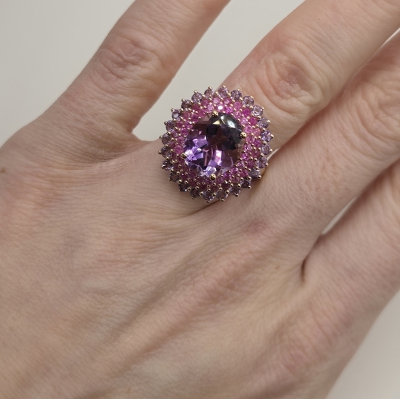 Moroccan Rose & Multi Gemstone 7.00 ctw Twilight Blossom Ring in 18K Vermeil 925 - Picture 8 of 9